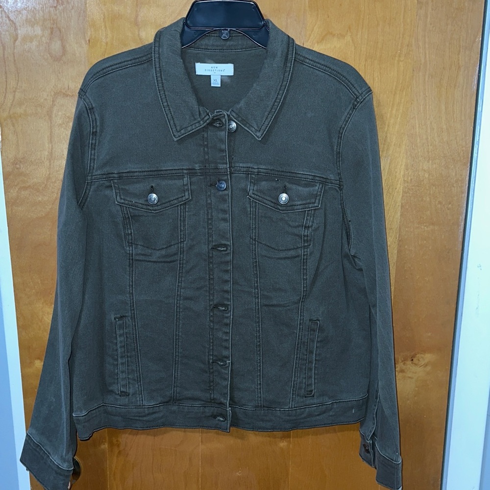 New Directions Dark Olive Jean Jacket